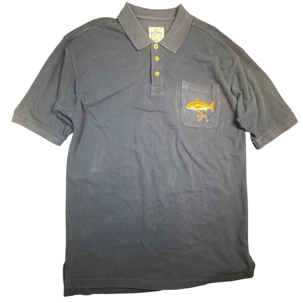 Guy Harvey Polo Shirt Mens 2X‎ Navy Blue Embroidered Fish AFTCO Bluewater Cotton